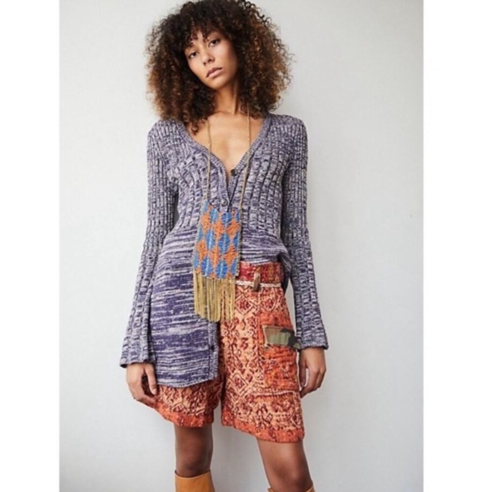 Free People Rachel purple ribbed cardigan sweater NWOT size Extra Small XS linen